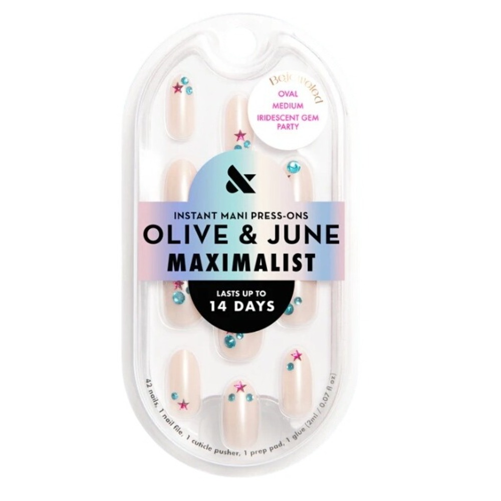 Olive & June Bejeweled Press-On Nails Iridescent Gem Party Oval Medium 42ct NEW
